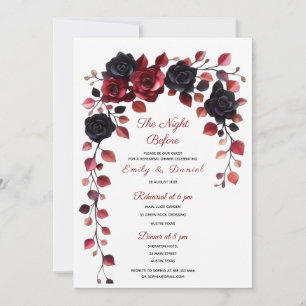 Burgundy classic floral rehearsal dinner invite