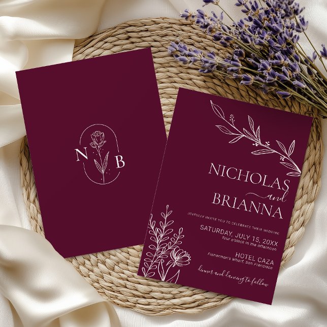 Burgundy Classic Minimalist Modern Boho Wedding Invitation (Creator Uploaded)