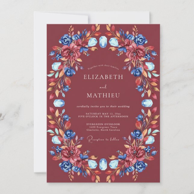 Burgundy Cobalt Painted Wedding Invitation (Front)