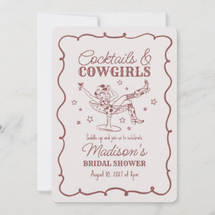 Burgundy Cocktail and Cowgirl Rodeo Bridal Shower Invitation