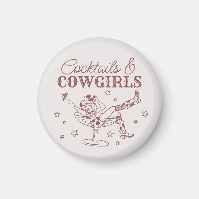 Burgundy Cocktails and Cowgirl Bachelorette Favour Magnet (Front)