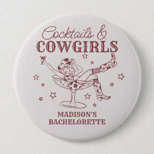 Burgundy Cocktails and Cowgirls Bachelorette Favor 10 Cm Round Badge