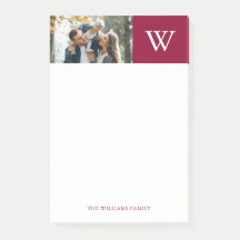 Burgundy Colour Block Monogram and Photo Post-it Notes