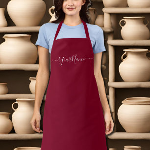 burgundy colour-elegant script  apron
