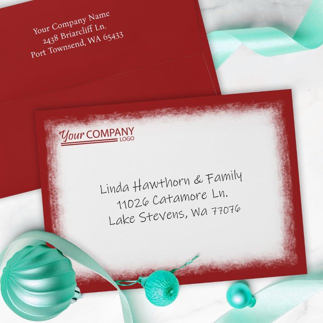 Burgundy Company Business Pre-addressed 5x7 Envelope (dark red burgundy logo envelope, company holiday christmas xmas greeting card mailing envelopes)