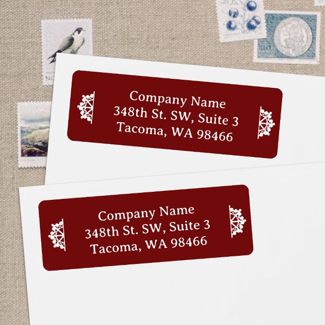 Burgundy Company Holiday Mailing Return Address (Burgundy red Christmas return address labels for business or personalized Christmas mailing labels)