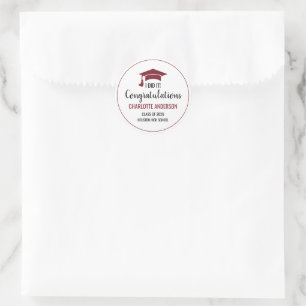 Burgundy Congrats Graduation Classic Round Sticker