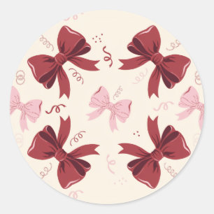 Burgundy Coquette Bow Pattern Classic Round Sticker