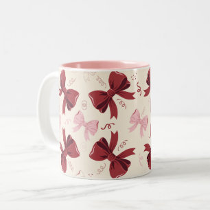Burgundy Coquette Bow Pattern Two-Tone Coffee Mug