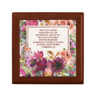 Burgundy Coral Floral Bible Timothy Youth Gift Box