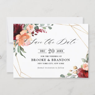Burgundy Coral Orange Eucalyptus Save the Date