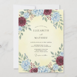 Burgundy Cornflower Hydrangea Eucalyptus Wedding Invitation