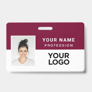 Burgundy Corporate Employee Photo Name Tag ID Badge