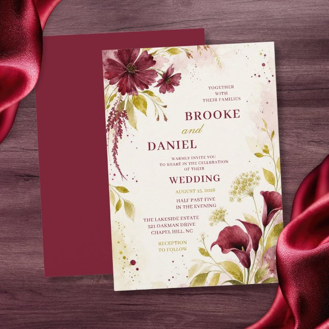 Burgundy Cosmos Calla Lily Wedding Invitation (Creator Uploaded)