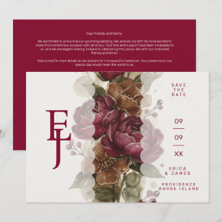 Burgundy Cottagecore Wedding Monogram TLW26 Save The Date