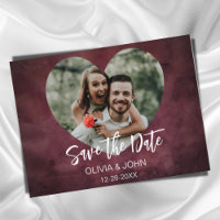 Burgundy Couple's Photo in Heart Frame Wedding