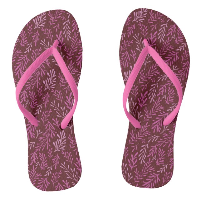 Burgundy Cranberry and Pink Spring Leaf Pattern Jandals (Footbed)