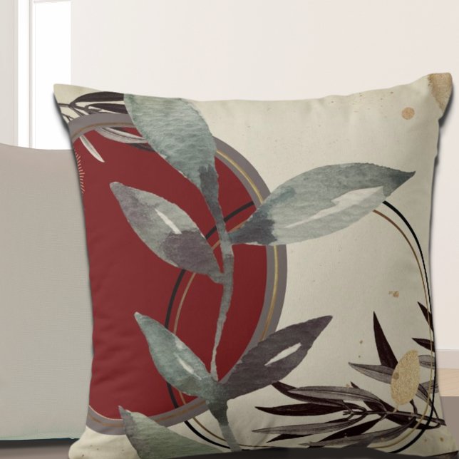 Burgundy & Cream Artistic Abstract Watercolor Leaf Cushion (Creator Uploaded)