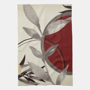 Burgundy & Cream Artistic Watercolor Leaves Tea Towel