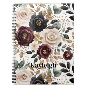 Burgundy Cream Black Floral Notebook