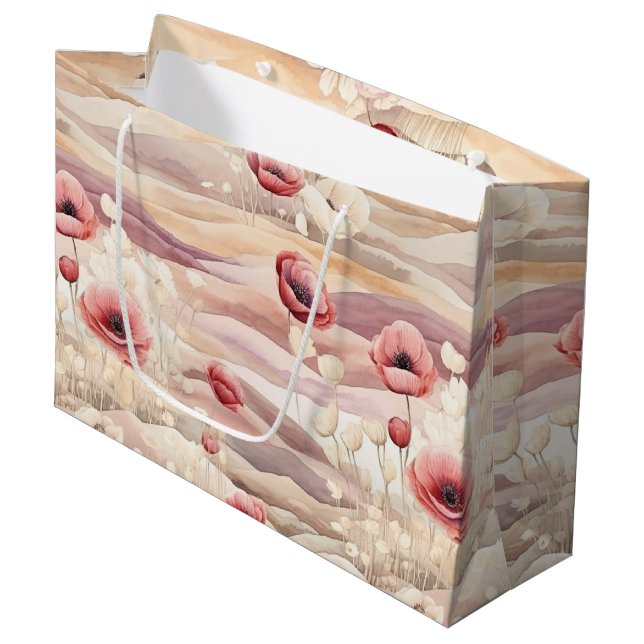 Burgundy Cream Blush Floral Bridal Shower Large Gift Bag (Front Angled)