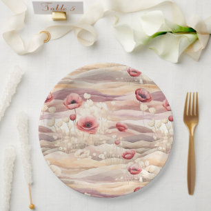 Burgundy Cream Blush Floral Bridal Shower Paper Plate