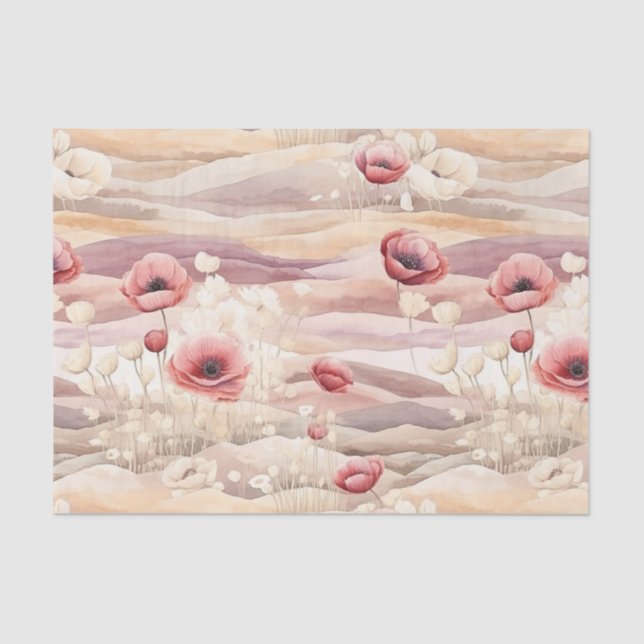 Burgundy Cream Blush Floral Bridal Shower Tissue Paper (Front)