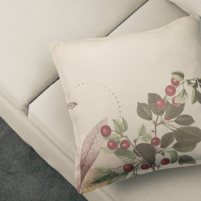 Burgundy & Cream Botanical Print | Cherries Cushion (Creator Uploaded)