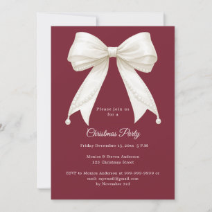 Burgundy Cream Bow Christmas Party Invitation
