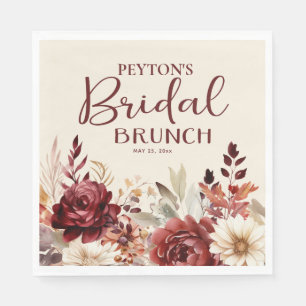Burgundy Cream Floral Bridal Brunch Napkin