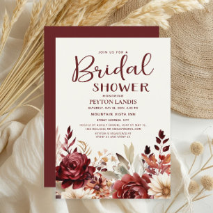 Burgundy Cream Floral Bridal Shower Invitation