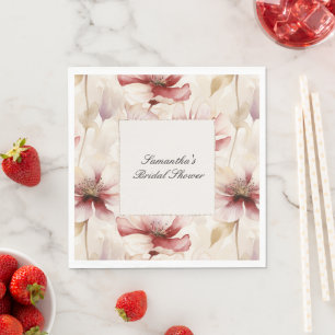 Burgundy Cream Floral Bridal Shower Napkin