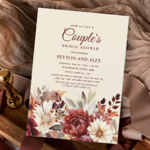 Burgundy Cream Floral Couple's Bridal Shower Invitation