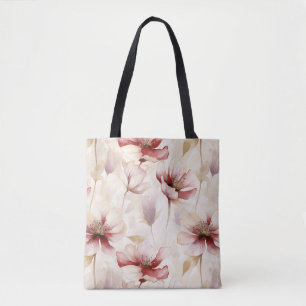 Burgundy Cream Floral Tote Bag