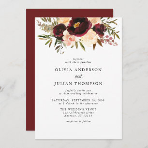 Burgundy & Cream Floral Watercolor Wedding Invitation