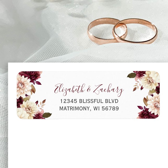 Burgundy Cream Floral Wedding Return Address (Creator Uploaded)