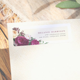 Burgundy & Cream Flowers Custom Return Address