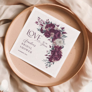 Burgundy Cream Flowers Love in Bloom Bridal Shower Napkin