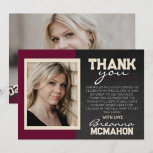 Burgundy & Cream Graduation 2 Photo Thank You Card
