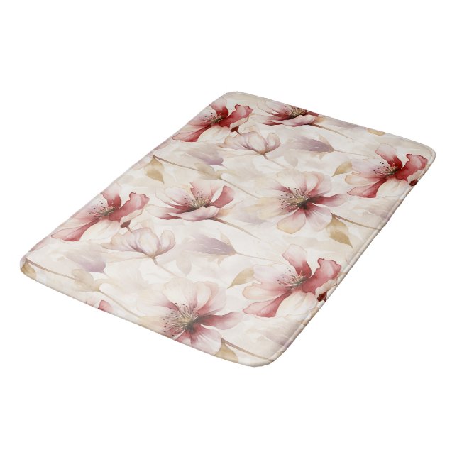 Burgundy Cream Lavender Floral Bridal Shower Bath Mat (Angled)