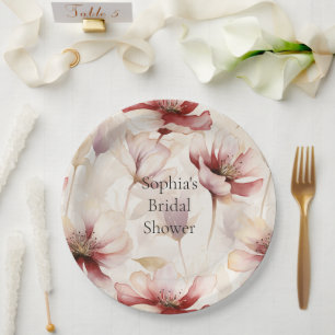 Burgundy Cream Lavender Floral Bridal Shower Paper Plate
