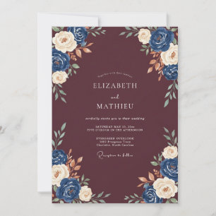 Burgundy Cream Leaf Wedding Invitation