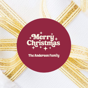 Burgundy cream Merry Christmas favor Classic Round Sticker