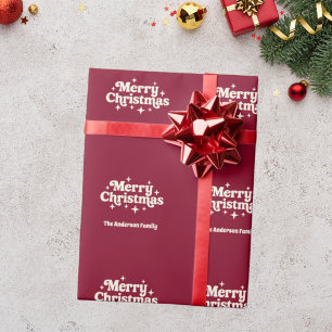Burgundy cream Merry Christmas favor Wrapping Paper