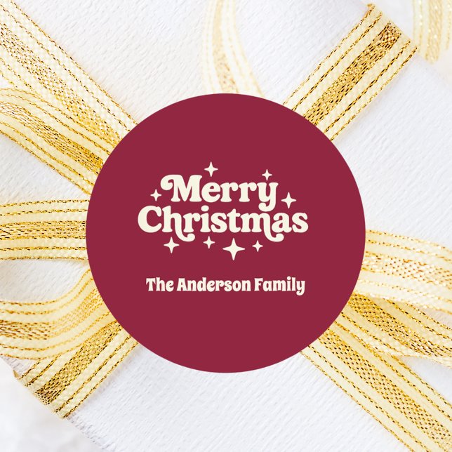 Burgundy cream Merry Christmas favour Classic Round Sticker (Creator Uploaded)