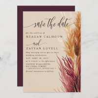 Burgundy Cream Modern Pampas Grass Save The Date