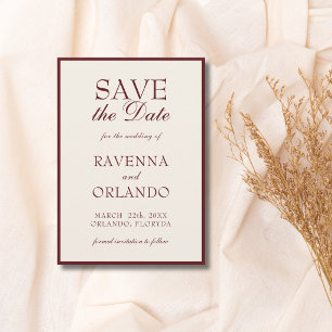 Burgundy Cream Old Money Classic Luxe Wedding Save The Date