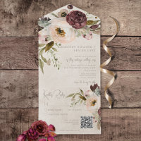 Burgundy Cream & Pink Vintage Peonies QR Code