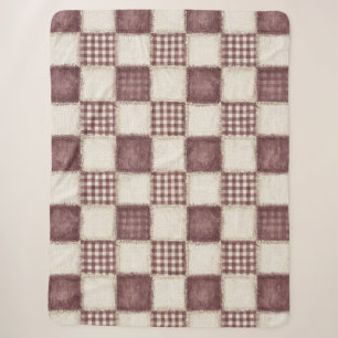 Burgundy Cream Plaid Stripes Christmas Sherpa Blanket
