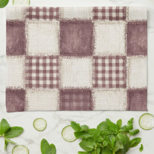 Burgundy Cream Plaid Stripes Tea Towel